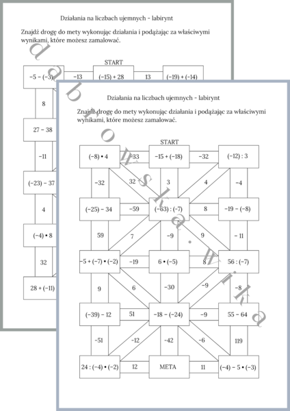 Działania na liczbach ujemnych - labirynt