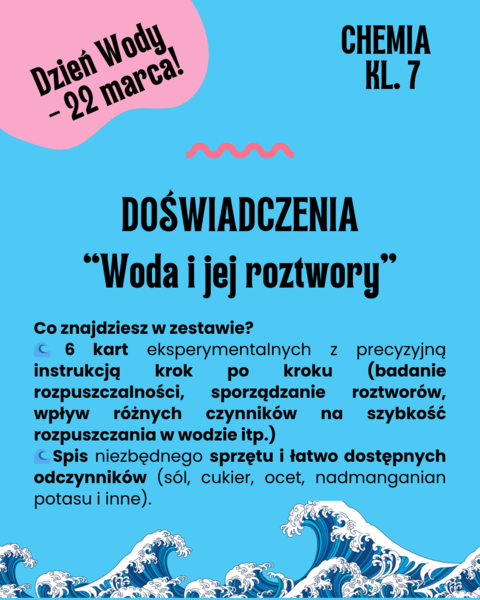 Chemia. Klasa 7. Doświadczenia. Woda i jej roztwory. Dzień Wody 22 marca.
