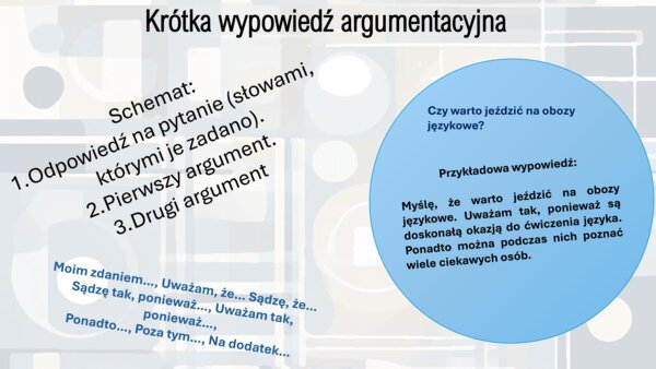 Wklejka "Krótka wypowiedź argumentacyjna" E8