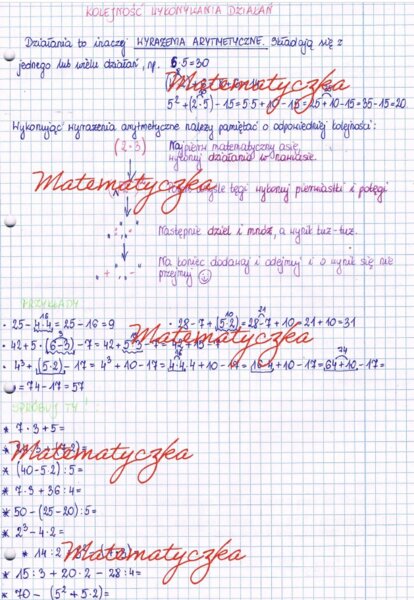 Kolejność wykonywania działań - wyrażenia arytmetyczne