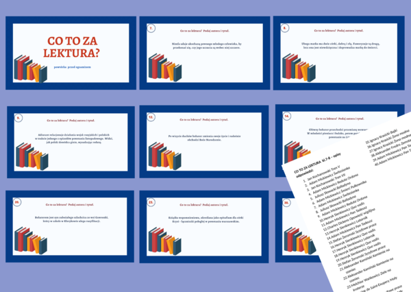 CO TO ZA LEKTURA - prezentacja – 42 slajdy – egzamin – lektury kl.7-8 – powtórzenie + odpowiedzi