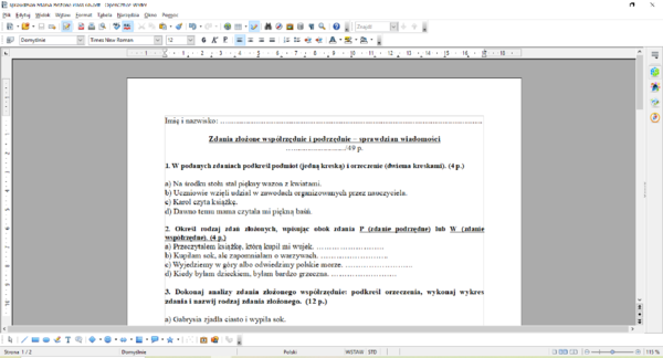 Sprawdzian zdania złożone