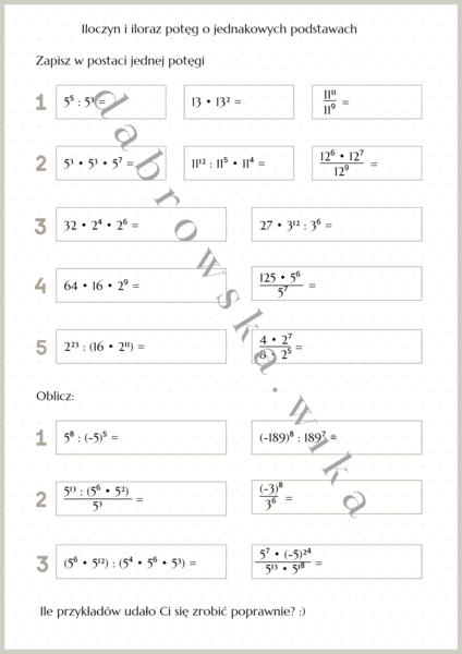 Iloczyn i iloraz potęg o jednakowych podstawach