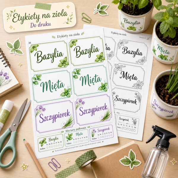 Etykiety na zioła: bazylia, mięta, szczypiorek