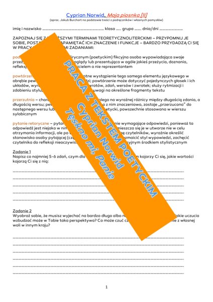 Praca z wierszem Cypriana Norwida "Tęskno mi, Panie"