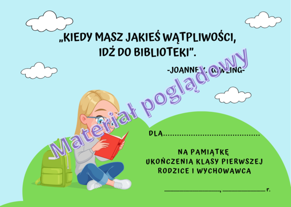 Wkładki do książek. Zakończenie roku szkolnego. Klasy 1-3 . Wzór 9 (chłopiec i dziewczynka osobno)