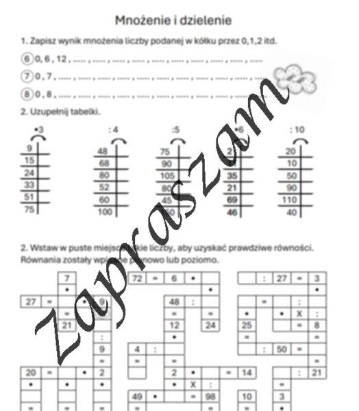 Mnożenie i dzielenie - karta pracy.