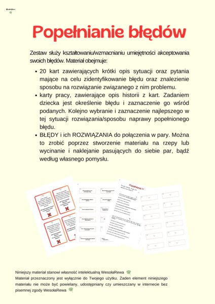 Akceptowanie Swoich Błędów - materiał do pracy