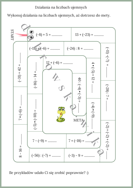 Liczby ujemne - wąż matematyczny