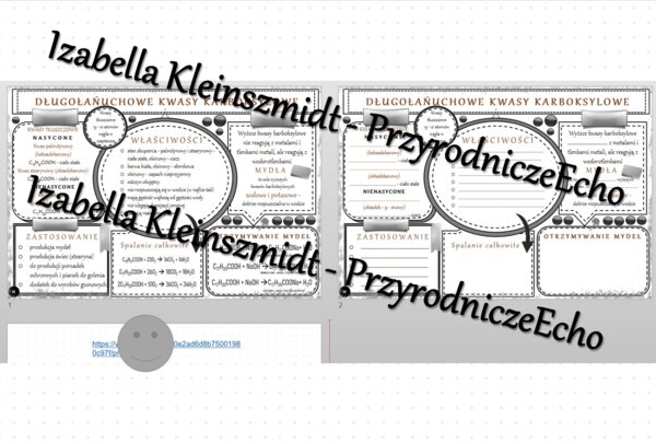 Minizestaw na temat „Długołańcuchowe kwasy karboksylowe” – sketchnotka + karta pracy w power point + gratisowy link do prezentacji multimedialnej niekomercyjnej wykonanej w genial.ly do indywidualnego pobrania i użycia do celów niekomercyjnych. Chemia 8,