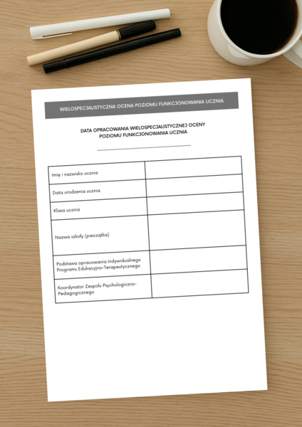 WOPFU – Wielospecjalistyczna Ocena Poziomu Funkcjonowania Ucznia | Szablon do Edycji