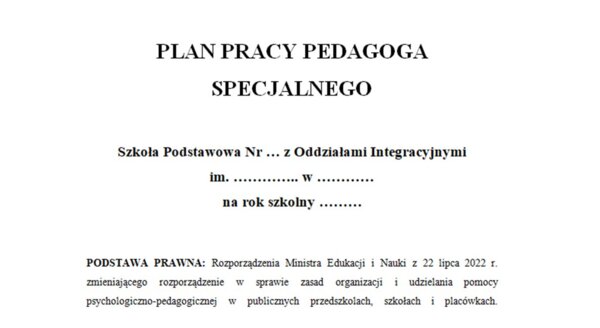 Plan pracy pedagoga specjalnego