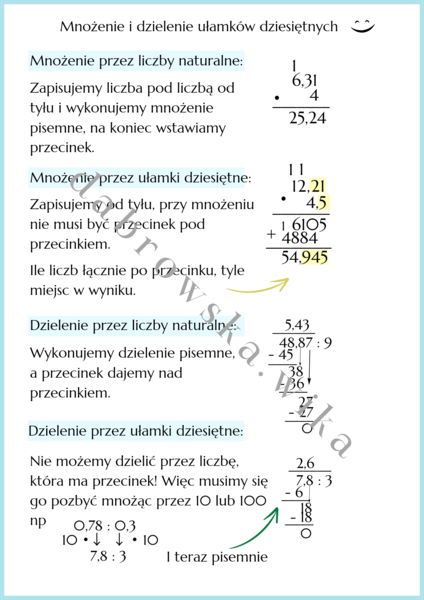 Mnożenie i dzielenie ułamków dziesiętnych