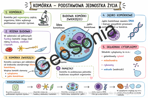 Budowa komórki zwierzęcej  biologia klasa 5 sketchnotka
