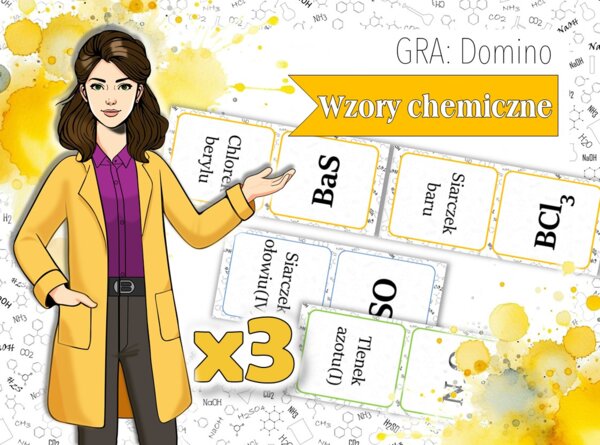 Klasa 7 Chemia. Wzory sumaryczne prostych związków chemicznych. Domino. ZESTAW