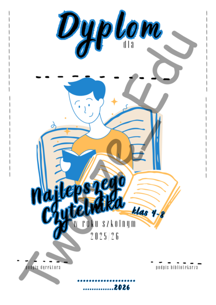 Dyplom Najlepszego Czytelnika i Najlepszej Czytelniczki klas 4-8