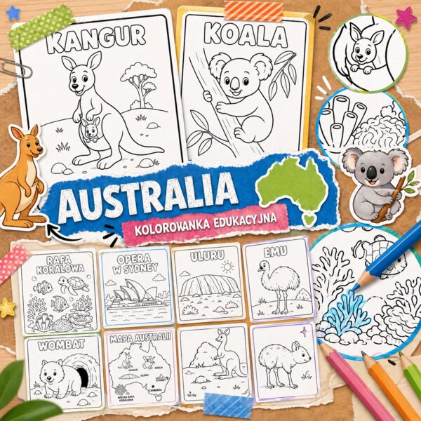 Kolorowanka edukacyjna. Australia w obrazkach