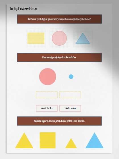 Porównywanie i opisywanie figur geometrycznych. Karta pracy. Sprawdzian.