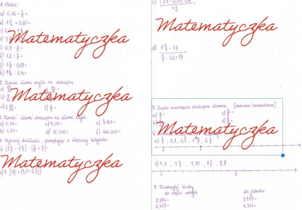 Ułamki zwykłe i dziesiętne - zadania, karta pracy, sprawdzian, kl. 7