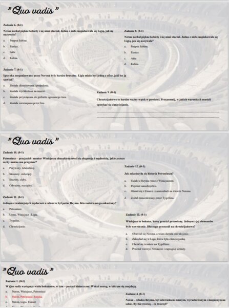 Test wprowadzający/powtórzeniowy z lektury "Quo vadis"
