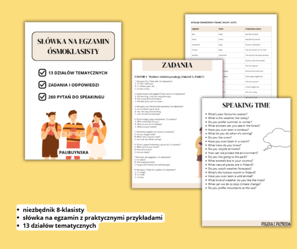 SŁÓWKA NA EGZAMIN ÓSMOKLASISTY, ANGIELSKI, ENGLISH, EGZAMIN