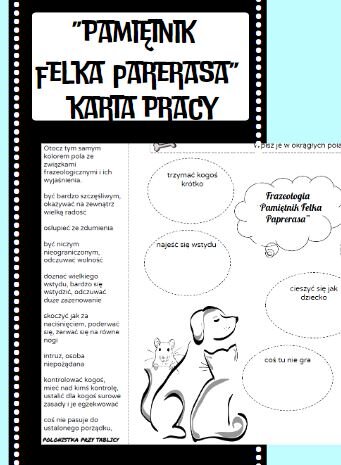 Karta pracy - frazeologia "Pamiętnik Felka Parerasa"