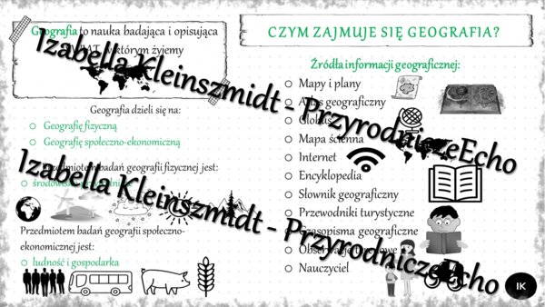 Sketchnotka - notatka „Czym zajmuje się geografia?” wykonana w power point do edycji. Geografia 5; „Mapa Polski”