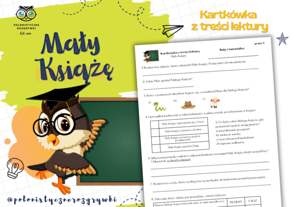 Mały Książę. Kartkówka z treści lektury. Lektura obowiązkowa