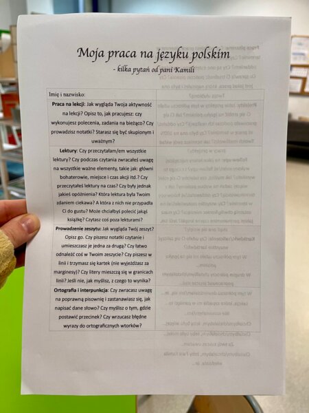 TABELKA Z SAMOOCENĄ UCZNIA - język polski
