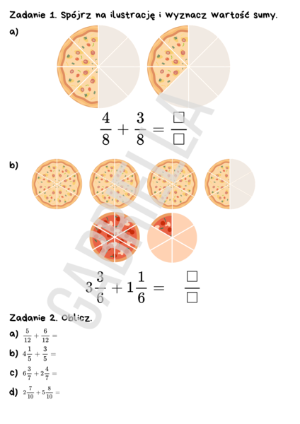 Dodawanie ułamków o tych samych mianownikach - wprowadzenie