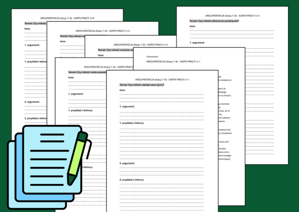 📘Karty pracy: MIŁOŚĆ – wypowiedź argumentacyjna - argumentacja + odpowiedzi (egzamin ósmoklasisty)