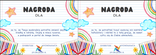 Wklejki/wkładki do książek na zakończenie roku