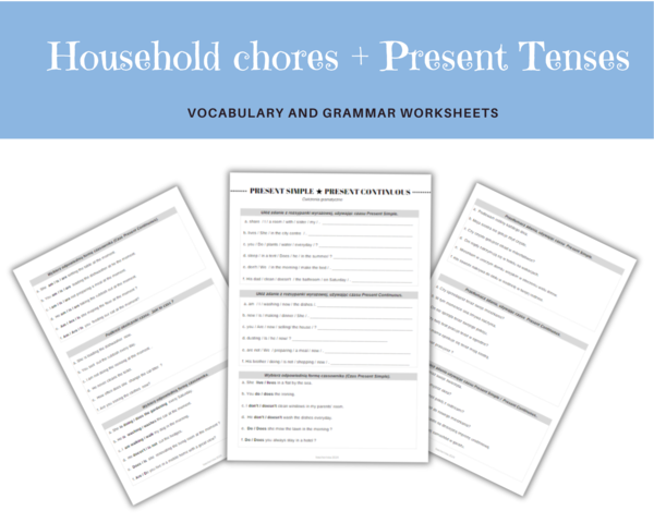 Karty pracy leksykalno-gramatyczne do rozróżniania czasów Present Simple i Continuous