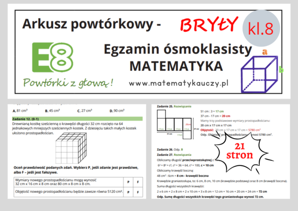 ARKUSZ POWTÓRKOWY kl. 8 – BRYŁY + odpowiedzi / Wymagania na 2025 rok