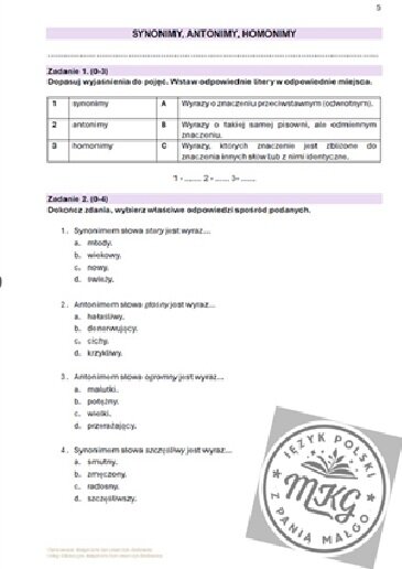 Kartkówka "Synonimy, antonimy, homonimy"