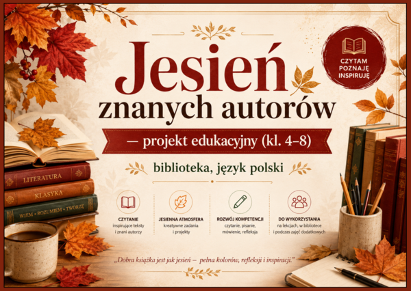 🦔 JESIEŃ ZNANYCH AUTORÓW - projekt edukacyjny (kl. 4–8) - język polski - biblioteka