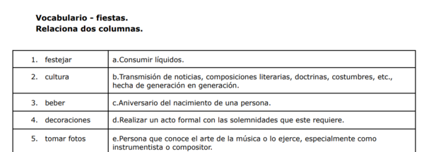 Vocabulario - fiestas