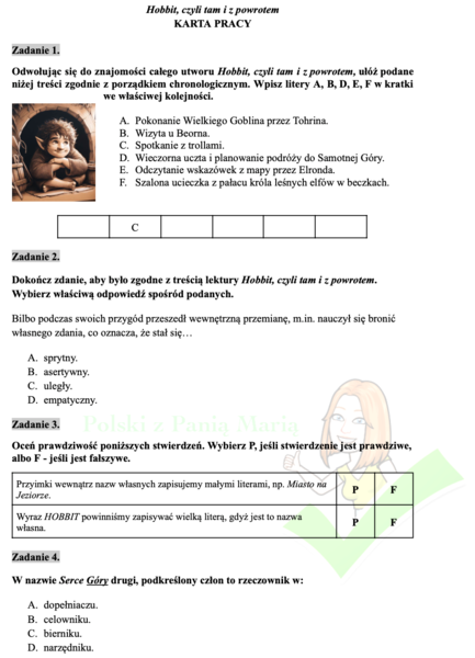 Hobbit, czyli tam i z powrotem - zadania egzaminacyjne