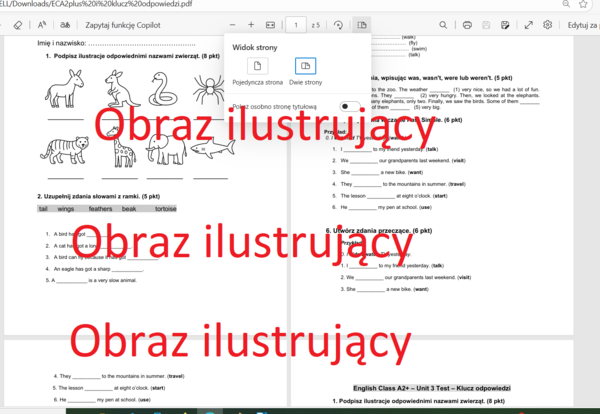 English class A2 + plus unit 3 test (sprawdzian/praca klasowa) + klucz odpowiedzi