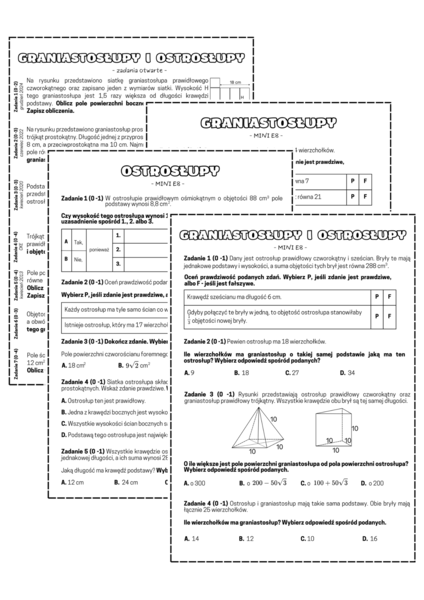 Mini E8 - bryły (graniastosłupy i ostrosłupy). Klasa 8. Egzamin ósmoklasisty