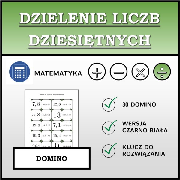 Domino - Dzielenie liczb dziesiętnych | matematyka