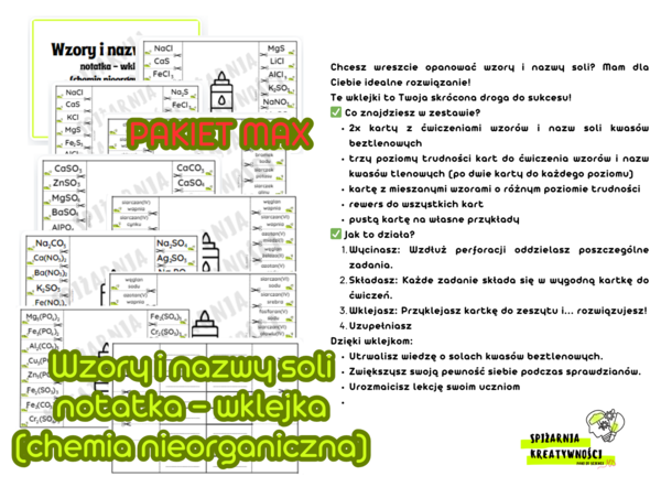 Wzory i nazwy soli notatka - wklejka (chemia nieorganiczna) PAKIET MAX