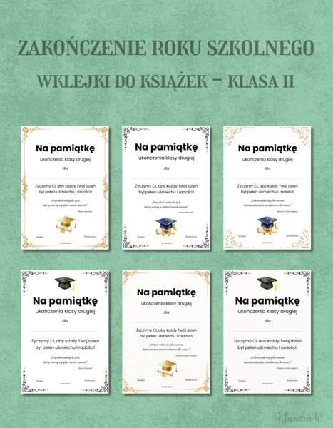 Wklejki do książek na zakończenie roku - klasa 2