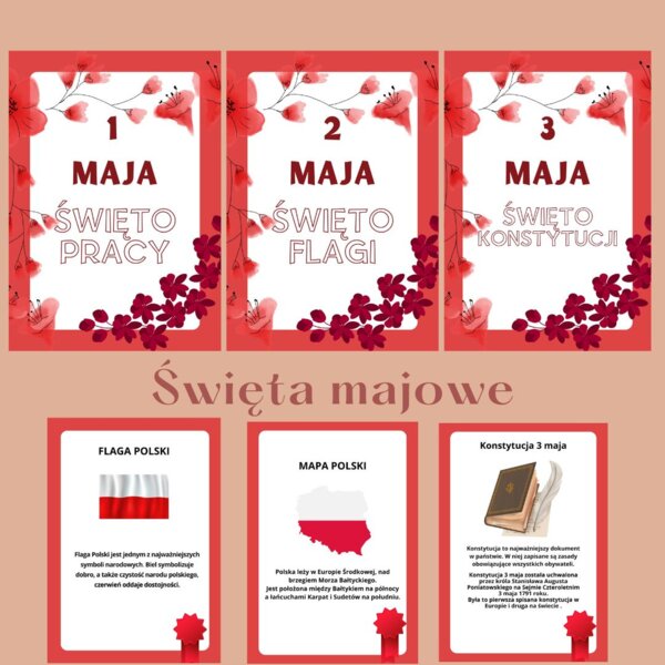 Święta Majowe, gazetki XXL, karty pracy