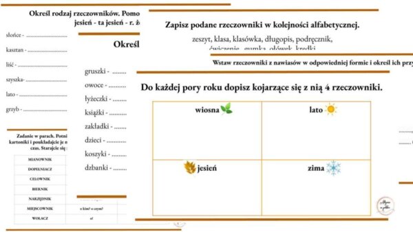 Rzeczownik - karty pracy (stacje zadaniowe)