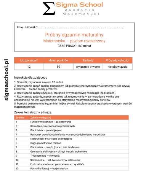 Próbny egzamin maturalny z matematyki - poziom rozszerzony (Formuła 2023)