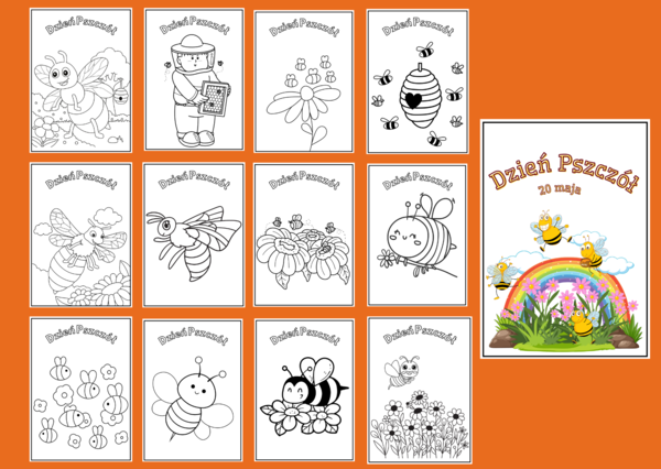 DZIEŃ PSZCZÓŁ - pszczoły – Galeria – kolorowanka – KOLOROWANKI – gazetka - biblioteka – świetlica – przedszkole – 25 wersjI