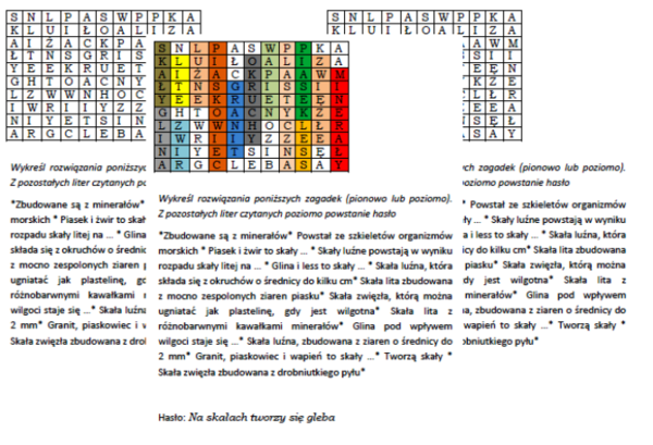 Skały - wykreślanka dla klasy 4