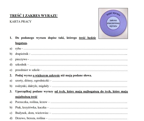 Treść i zakres materiału. Karta pracy