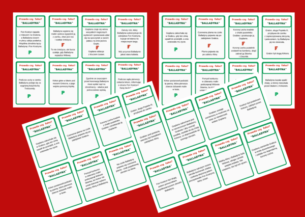 "BALLADYNA" – 48 fiszek – fiszki – PRAWDA – FAŁSZ – lektury obowiązkowe + ODPOWIEDZI